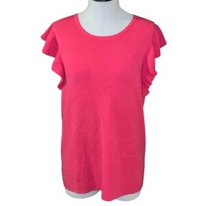 NWT T Tahari large pink blouse ruffle sleeves Valentine’s Day Barbiecore viscose